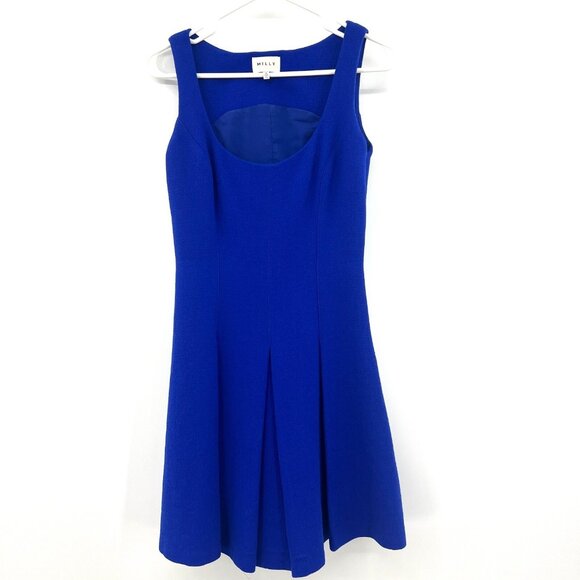 Milly Blue Wool and Polyamide Blend Fit and Flare Dress Women's Size 4 - Picture 1 of 6